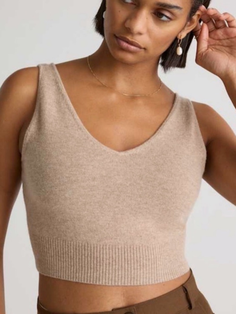 Quince Mongolian Cashmere Crop Tank Top in Beige M